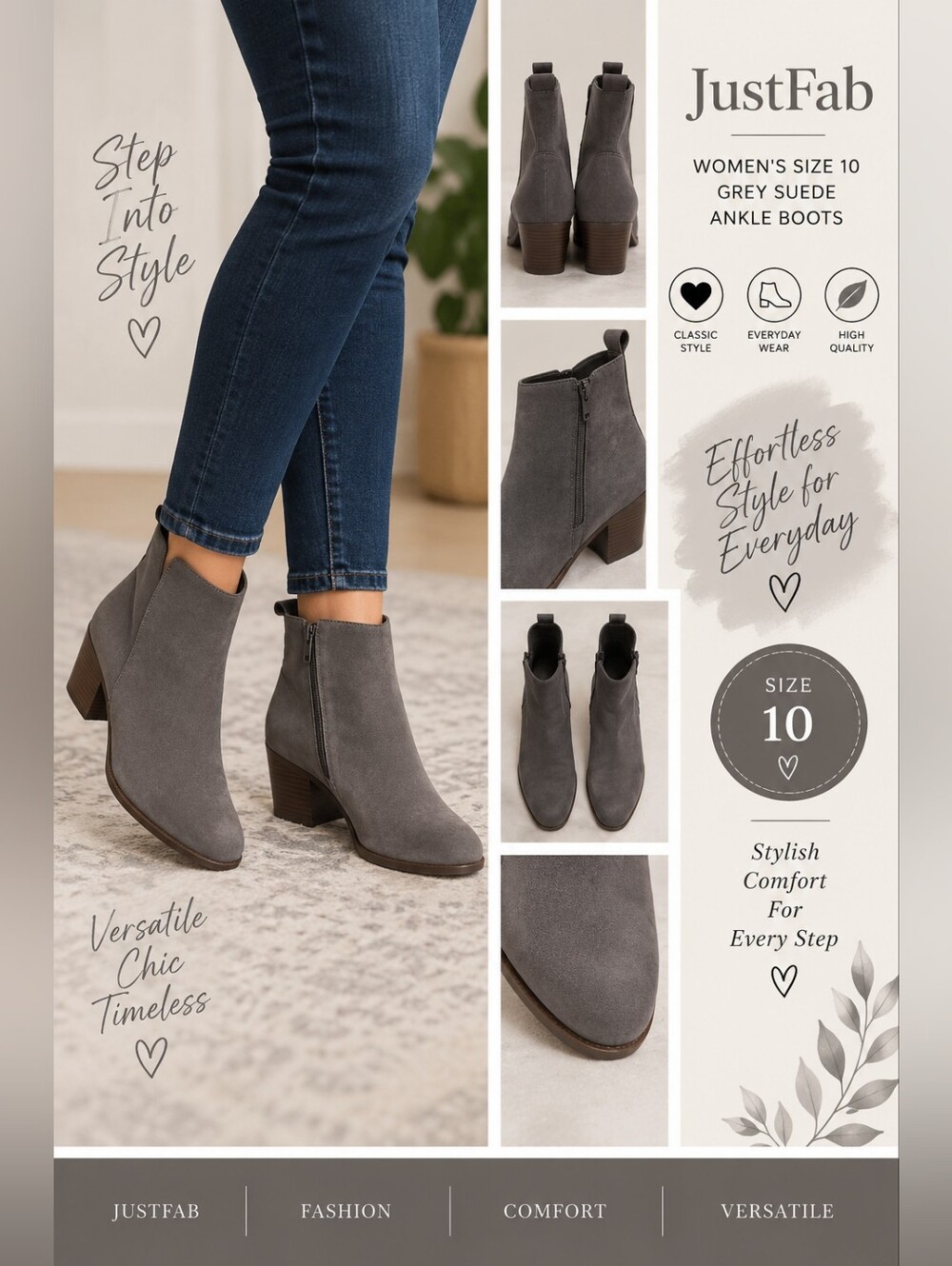 Justfab women's size 10 grey suede ankle boots #30
